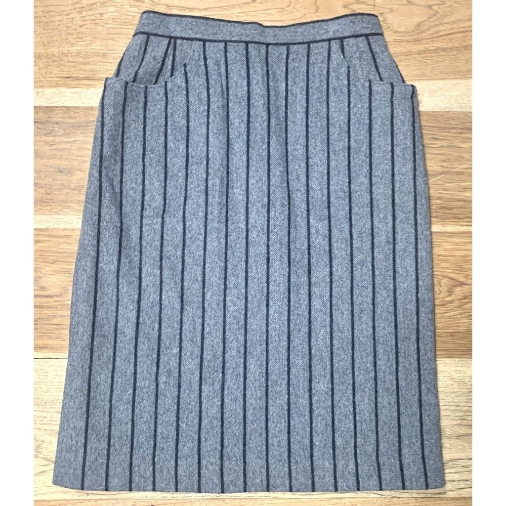 Women's Pencil Skirt Wool Gray & Black Horizontal Stripe 27" Waist 25" Length
